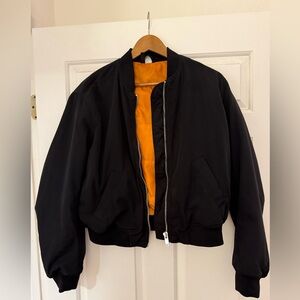 H&M Black Bomber Jacket with Orange Lining
